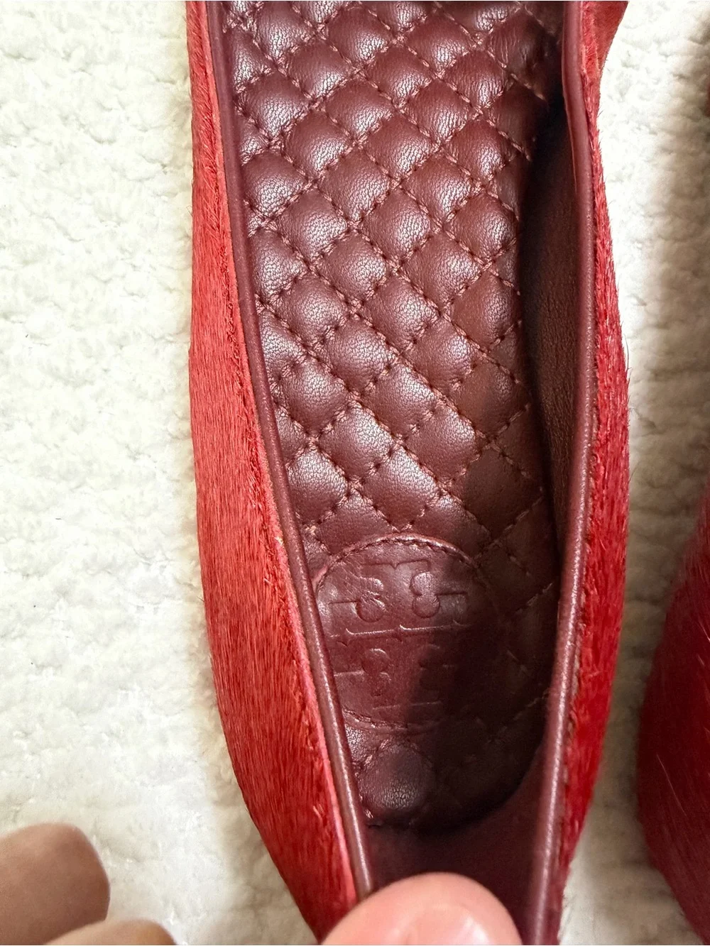 Tory Burch Real Bovine Hair Leather Jess Red Flats Size 6.5